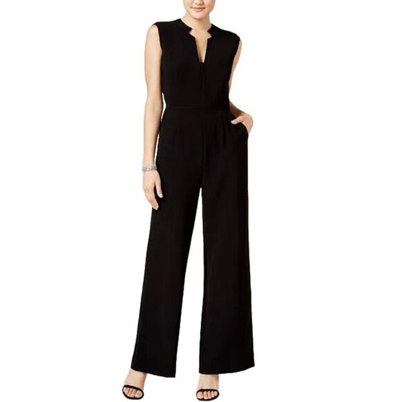 Tahari ASL Sleeveless Crepe Wide-Leg Jumpsuit Black Size 14 - Picture 1 of 13